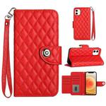 For iPhone 11 Rhombic Texture Flip Leather Phone Case with Lanyard(Red)