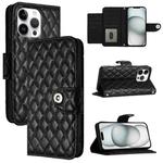 For iPhone 16 Pro Max Rhombic Texture Flip Leather Phone Case with Lanyard(Black)