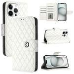 For iPhone 16 Pro Max Rhombic Texture Flip Leather Phone Case with Lanyard(White)