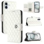 For iPhone 16 Plus Rhombic Texture Flip Leather Phone Case with Lanyard(White)