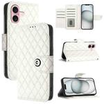 For iPhone 16 Rhombic Texture Flip Leather Phone Case with Lanyard(White)