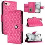 For iPhone SE 2024 Rhombic Texture Flip Leather Phone Case with Lanyard(Rose Red)