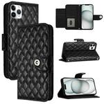 For iPhone 11 Pro Max Rhombic Texture Flip Leather Phone Case with Lanyard(Black)