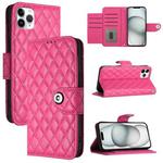For iPhone 11 Pro Max Rhombic Texture Flip Leather Phone Case with Lanyard(Rose Red)