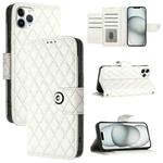 For iPhone 11 Pro Max Rhombic Texture Flip Leather Phone Case with Lanyard(White)