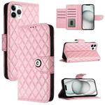 For iPhone 11 Pro Max Rhombic Texture Flip Leather Phone Case with Lanyard(Pink)