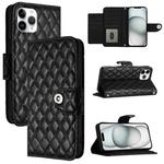 For iPhone 11 Pro Rhombic Texture Flip Leather Phone Case with Lanyard(Black)