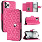 For iPhone 11 Pro Rhombic Texture Flip Leather Phone Case with Lanyard(Rose Red)