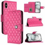 For iPhone XS / X Rhombic Texture Flip Leather Phone Case with Lanyard(Rose Red)