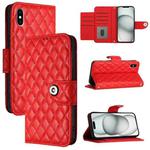 For iPhone XS Max Rhombic Texture Flip Leather Phone Case with Lanyard(Red)