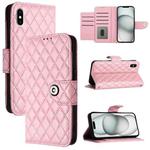 For iPhone XS Max Rhombic Texture Flip Leather Phone Case with Lanyard(Pink)