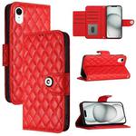 For iPhone XR Rhombic Texture Flip Leather Phone Case with Lanyard(Red)