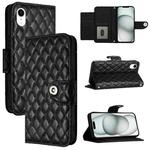 For iPhone XR Rhombic Texture Flip Leather Phone Case with Lanyard(Black)