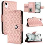 For iPhone XR Rhombic Texture Flip Leather Phone Case with Lanyard(Coral Pink)