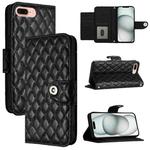 For iPhone 8 Plus / 7 Plus / 6s Plus Rhombic Texture Flip Leather Phone Case with Lanyard(Black)