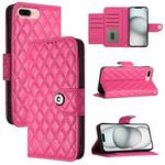 For iPhone 8 Plus / 7 Plus / 6s Plus Rhombic Texture Flip Leather Phone Case with Lanyard(Rose Red)