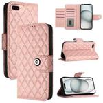 For iPhone 8 Plus / 7 Plus / 6s Plus Rhombic Texture Flip Leather Phone Case with Lanyard(Coral Pink)