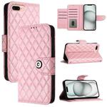For iPhone 8 Plus / 7 Plus / 6s Plus Rhombic Texture Flip Leather Phone Case with Lanyard(Pink)