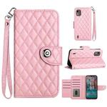 For Nokia C12 Rhombic Texture Flip Leather Phone Case with Lanyard(Pink)