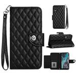 For Nokia C22 Rhombic Texture Flip Leather Phone Case with Lanyard(Black)