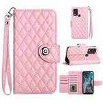For Nokia C22 Rhombic Texture Flip Leather Phone Case with Lanyard(Pink)