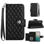 For Nokia C32 Rhombic Texture Flip Leather Phone Case with Lanyard(Black)