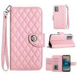 For Nokia G22 Rhombic Texture Flip Leather Phone Case with Lanyard(Pink)