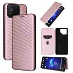 For ASUS ROG Phone 8 Carbon Fiber Texture Flip Leather Phone Case(Pink)