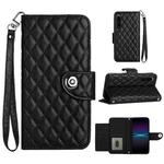 For Sony Xperia 1 IV Rhombic Texture Flip Leather Phone Case with Lanyard(Black)