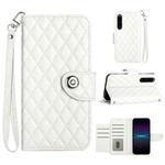 For Sony Xperia 1 IV Rhombic Texture Flip Leather Phone Case with Lanyard(White)
