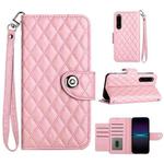 For Sony Xperia 1 IV Rhombic Texture Flip Leather Phone Case with Lanyard(Pink)