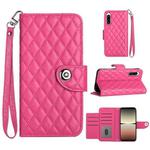 For Sony Xperia 5 IV Rhombic Texture Flip Leather Phone Case with Lanyard(Rose Red)