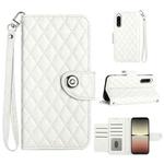 For Sony Xperia 5 IV Rhombic Texture Flip Leather Phone Case with Lanyard(White)