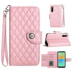 For Sony Xperia 10 IV Rhombic Texture Flip Leather Phone Case with Lanyard(Pink)