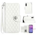 For Sony Xperia 10 V Rhombic Texture Flip Leather Phone Case with Lanyard(White)