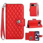 For Google Pixel 8 Rhombic Texture Flip Leather Phone Case with Lanyard(Red)