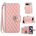 For Google Pixel 8 Rhombic Texture Flip Leather Phone Case with Lanyard(Coral Pink)