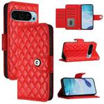 For Google Pixel 9 / Pixel 9 Pro Rhombic Texture Flip Leather Phone Case with Lanyard(Red)