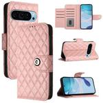 For Google Pixel 9 / Pixel 9 Pro Rhombic Texture Flip Leather Phone Case with Lanyard(Coral Pink)