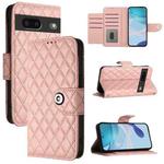 For Google Pixel 7 Rhombic Texture Flip Leather Phone Case with Lanyard(Coral Pink)