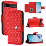 For Google Pixel 6a Rhombic Texture Flip Leather Phone Case with Lanyard(Red)