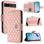 For Google Pixel 6a Rhombic Texture Flip Leather Phone Case with Lanyard(Coral Pink)