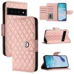 For Google Pixel 6 Pro Rhombic Texture Flip Leather Phone Case with Lanyard(Coral Pink)
