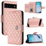 For Google Pixel 6 Rhombic Texture Flip Leather Phone Case with Lanyard(Coral Pink)