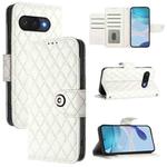 For Google Pixel 9a Rhombic Texture Flip Leather Phone Case with Lanyard(White)
