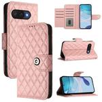 For Google Pixel 9a Rhombic Texture Flip Leather Phone Case with Lanyard(Coral Pink)