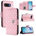 For Google Pixel 9a Rhombic Texture Flip Leather Phone Case with Lanyard(Pink)