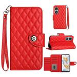 For Honor 90 Rhombic Texture Flip Leather Phone Case with Lanyard(Red)