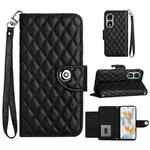 For Honor 90 Rhombic Texture Flip Leather Phone Case with Lanyard(Black)