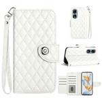 For Honor 90 Rhombic Texture Flip Leather Phone Case with Lanyard(White)